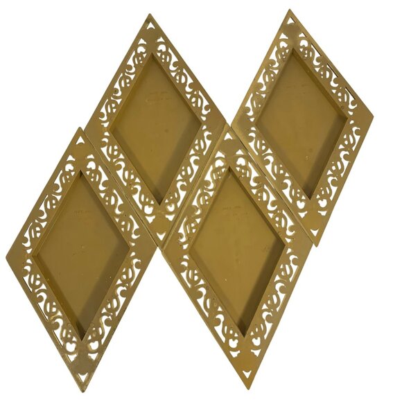 Vintage Dart Ind. Gold Diamond Wall Plaques Set Of 4 Floral & Key Design USA - Picture 2 of 4